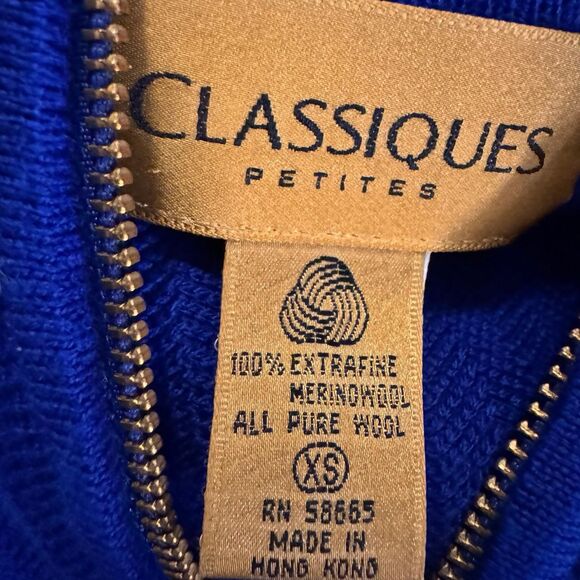 Classiques Petites XS Blue Half Zip Tunic Sweater 100% Extrafine Merino Wool - Picture 3 of 4